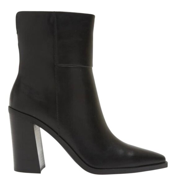 Steve Madden Silvee Womens Ankle 9.5M Black Leather Snip Toe Block Heel Side Zip - Picture 1 of 16